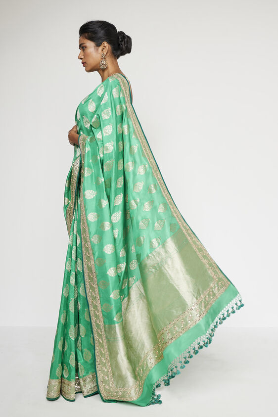 Adaj Benarasi Saree - Green, , image 2