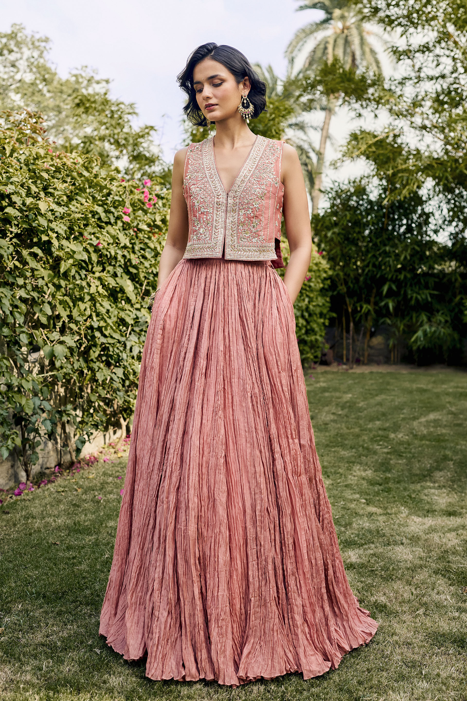 Memory Gota Patti Mul Skirt Set - ​Pink