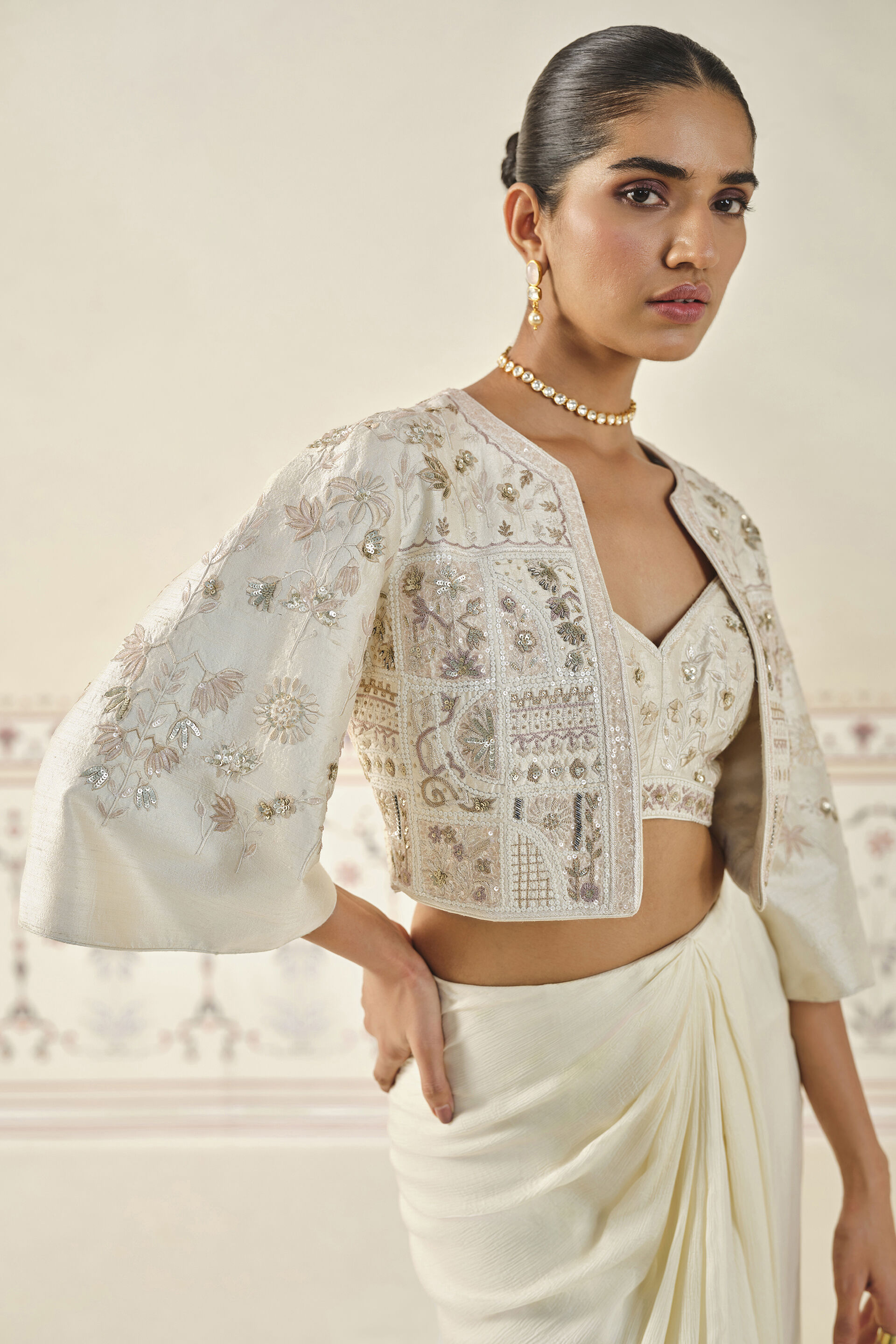 Buy Designer Mesnata Embroidered Skirt Set - Ivory Online