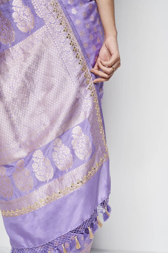Briti Benarasi Silk Embroidered Saree, Lilac, image 6