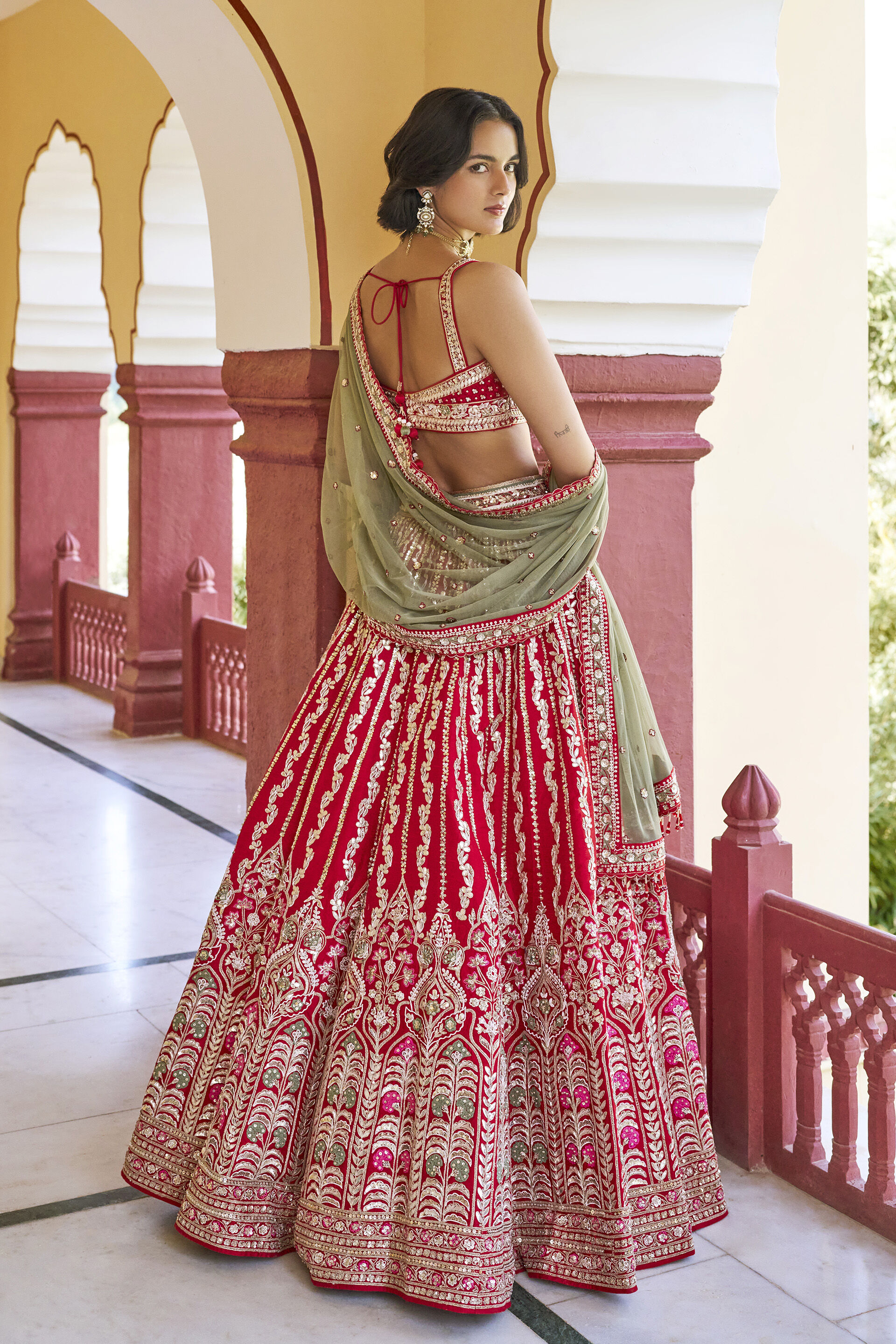 Kindness Embroidered Zardozi Silk Lehenga Set - ​Red