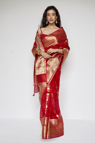 Sindhura Benarasi Silk Embroidered Saree - Red, Red, image 1