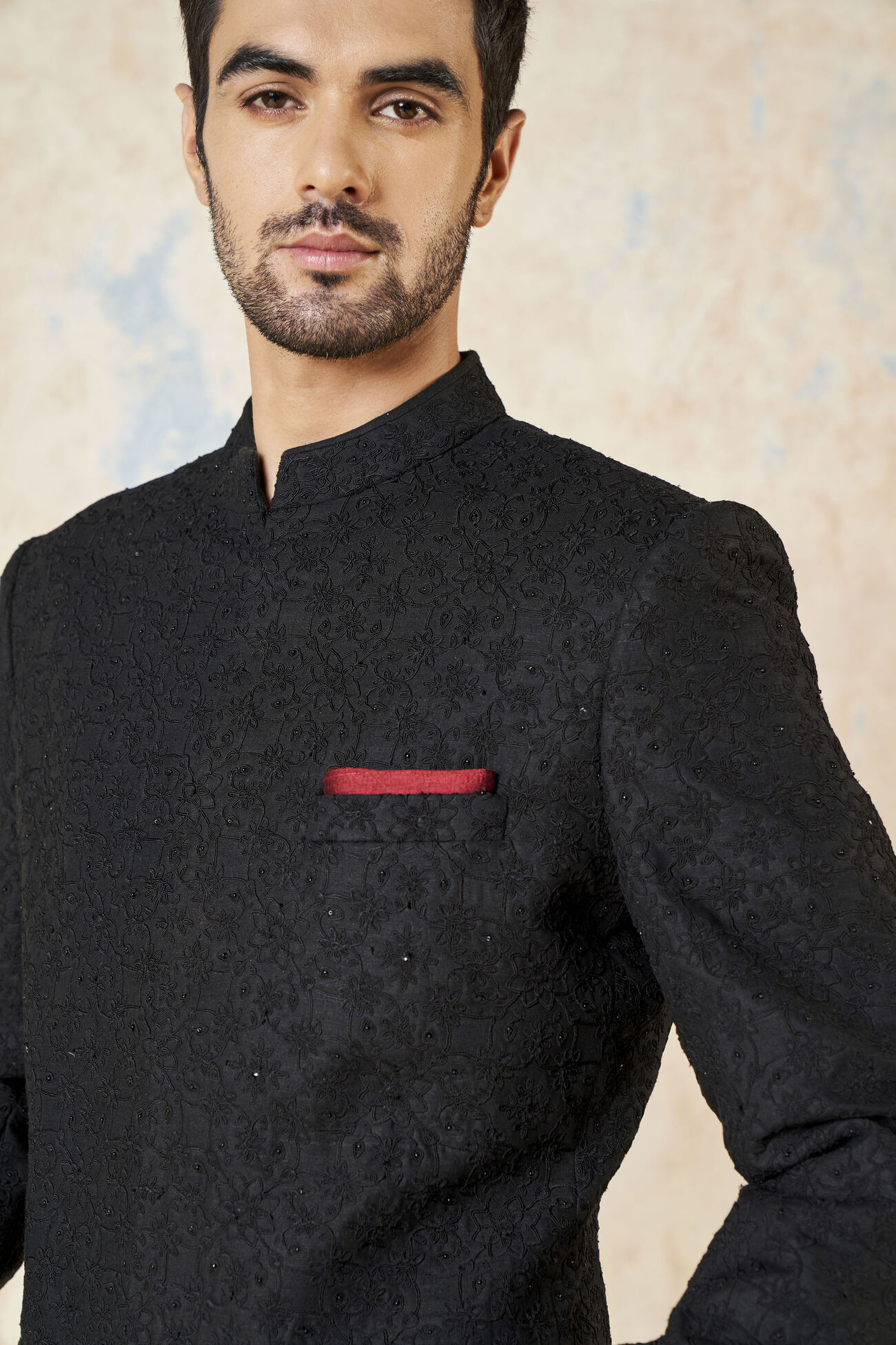 Aadav Embroidered Cord Silk Bandhgala - Black, Black, image 8