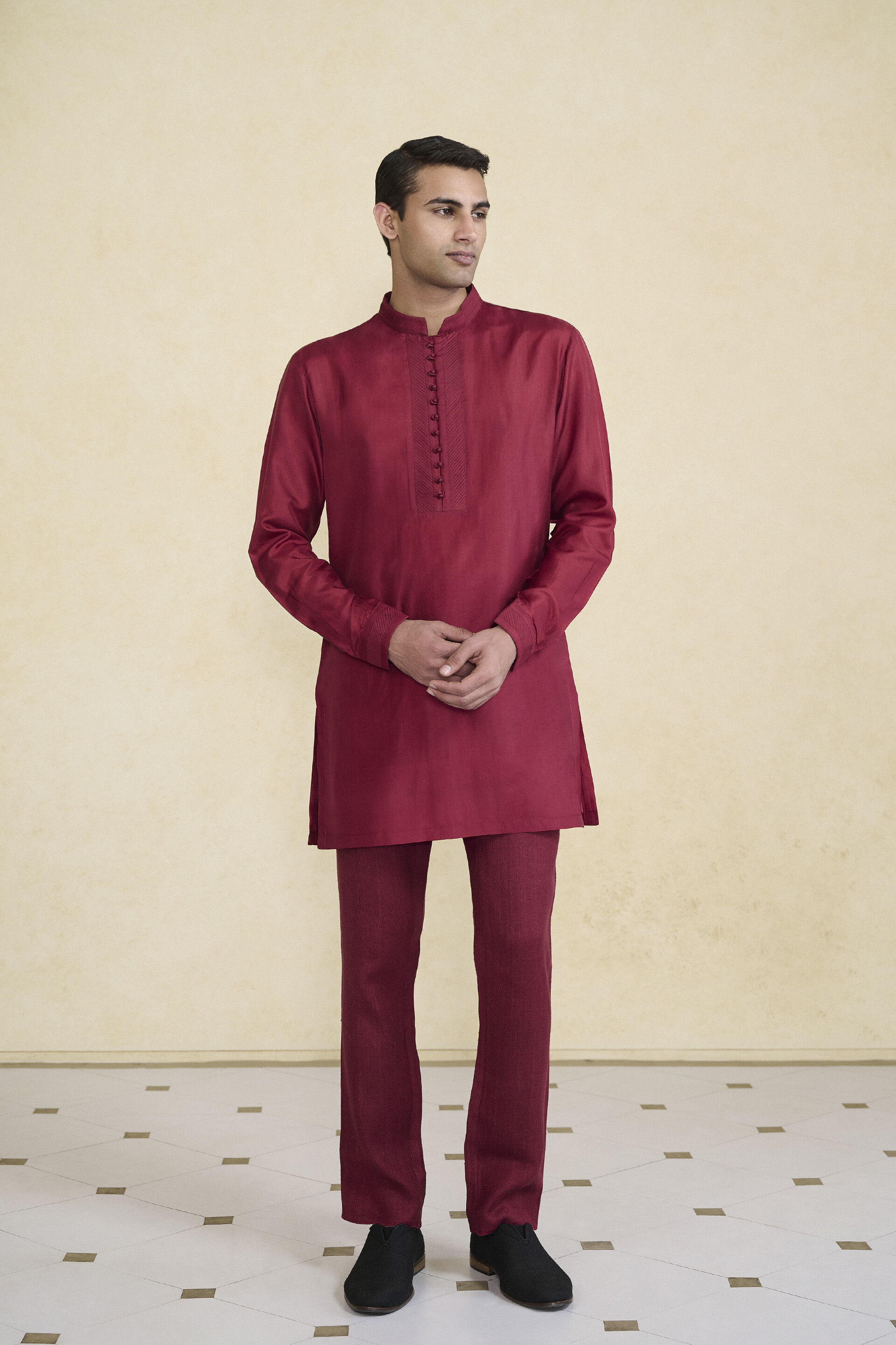 Tuhin Silk Kurta - Maroon, Maroon, image 4