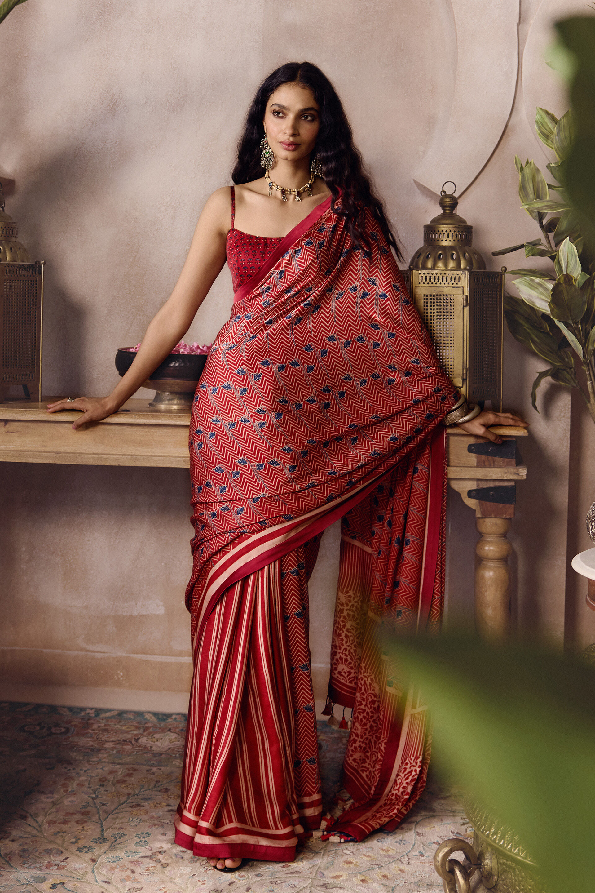 Fiann Ajrakh Hand-block Printed Saree - Red, Red, image 4