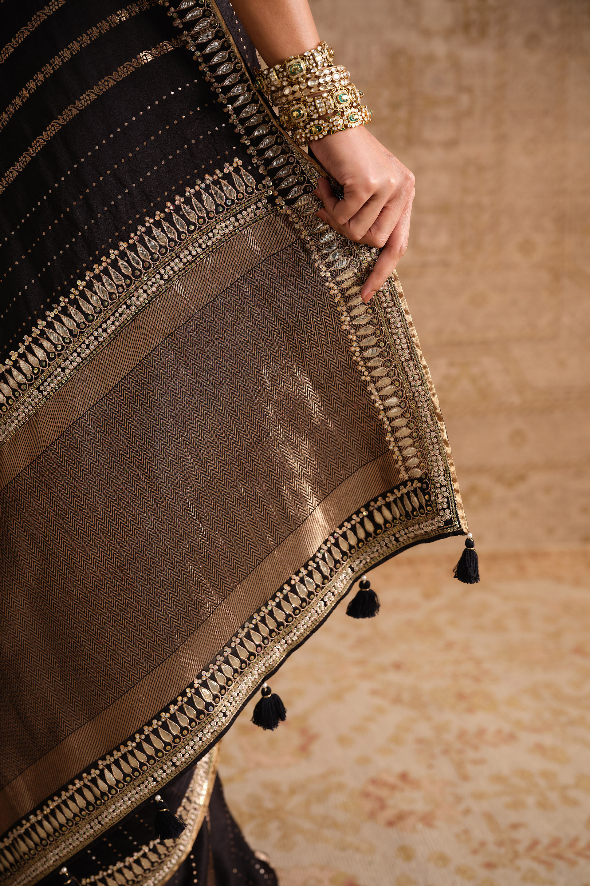 Drishika Handwoven Benarasi Silk Saree - Black, Black, image 5