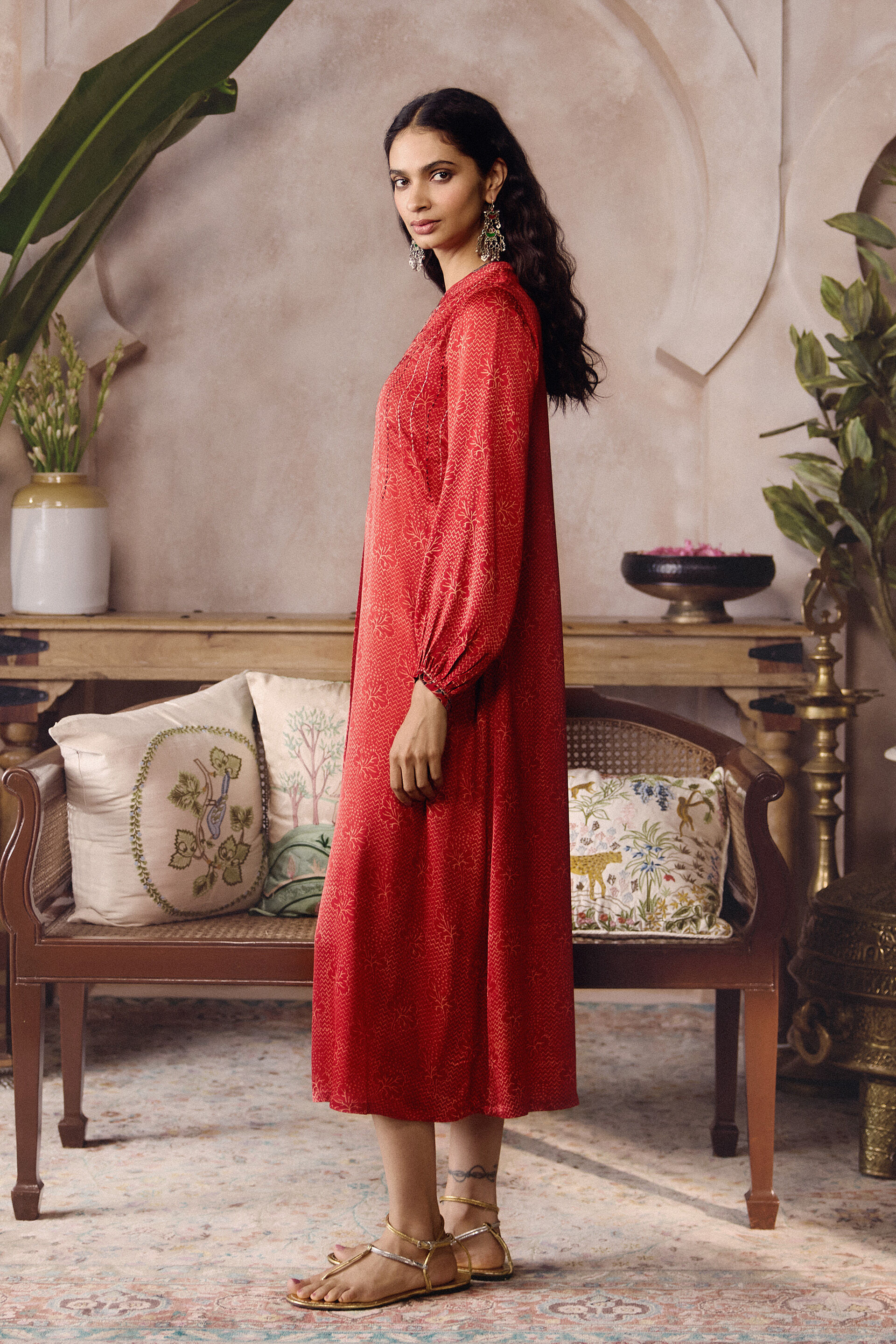 Kemora Ajrakh Hand-block Printed Dress - Red, Red, image 3