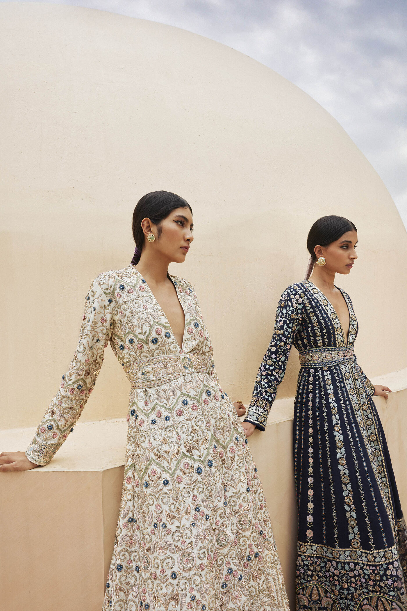 Hrida Zardozi & Resham Silk Jacket Set - Ivory