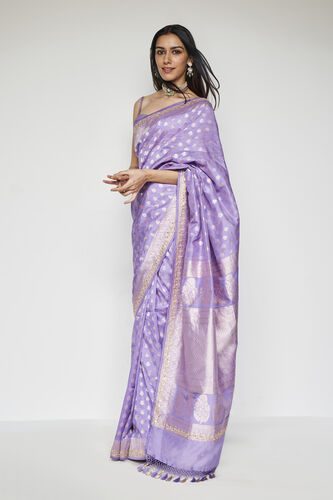 Briti Benarasi Silk Embroidered Saree, Lilac, image 2