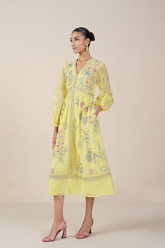 Rhapsody Embroidered Mul Dress, Yellow, image 2