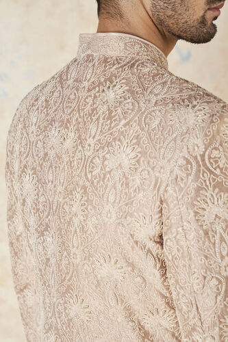 Ikshaan Embroidered Cord Silk Sherwani, Salmon, image 8