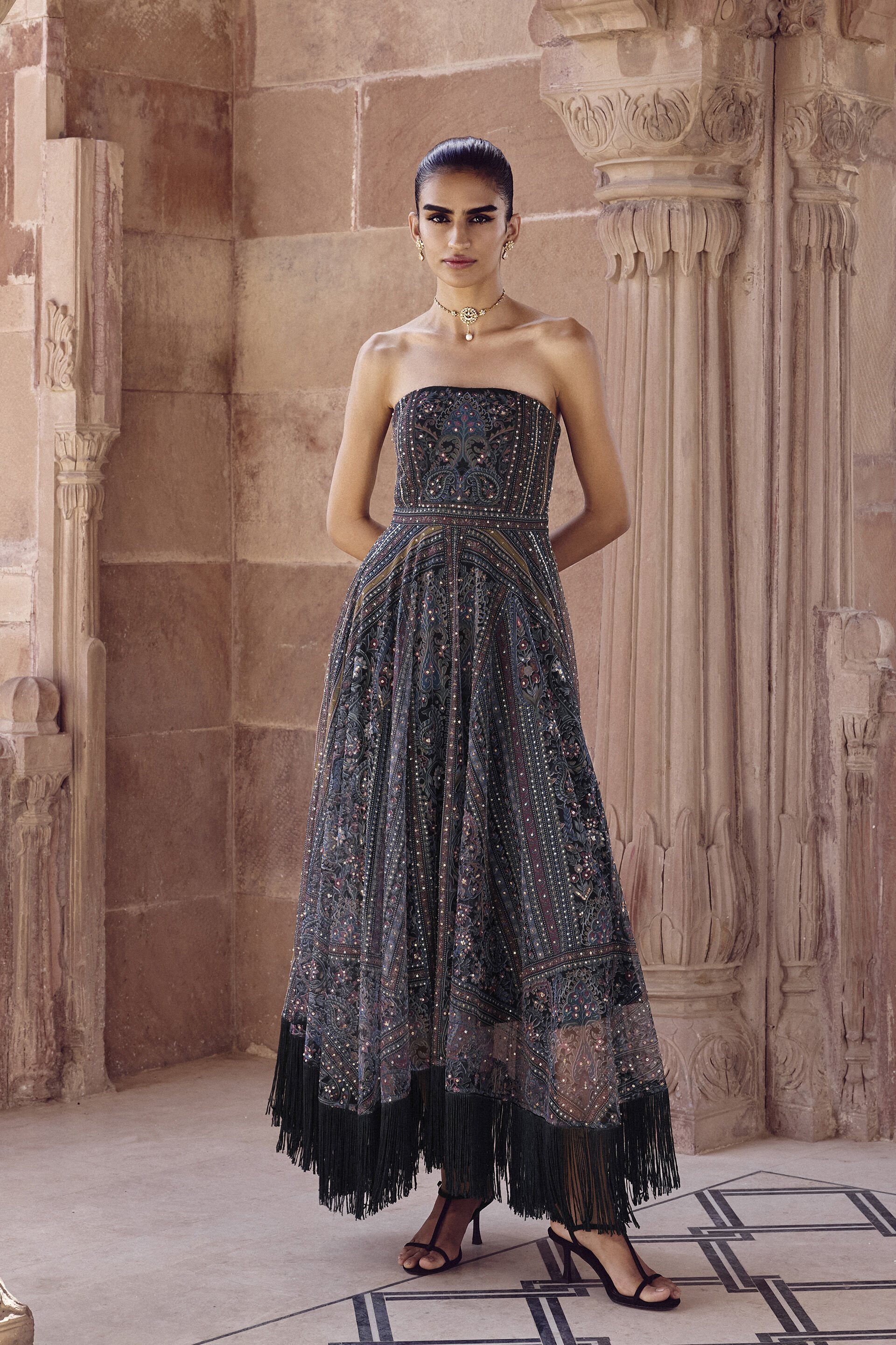 Nameera Embroidered Dress - Black