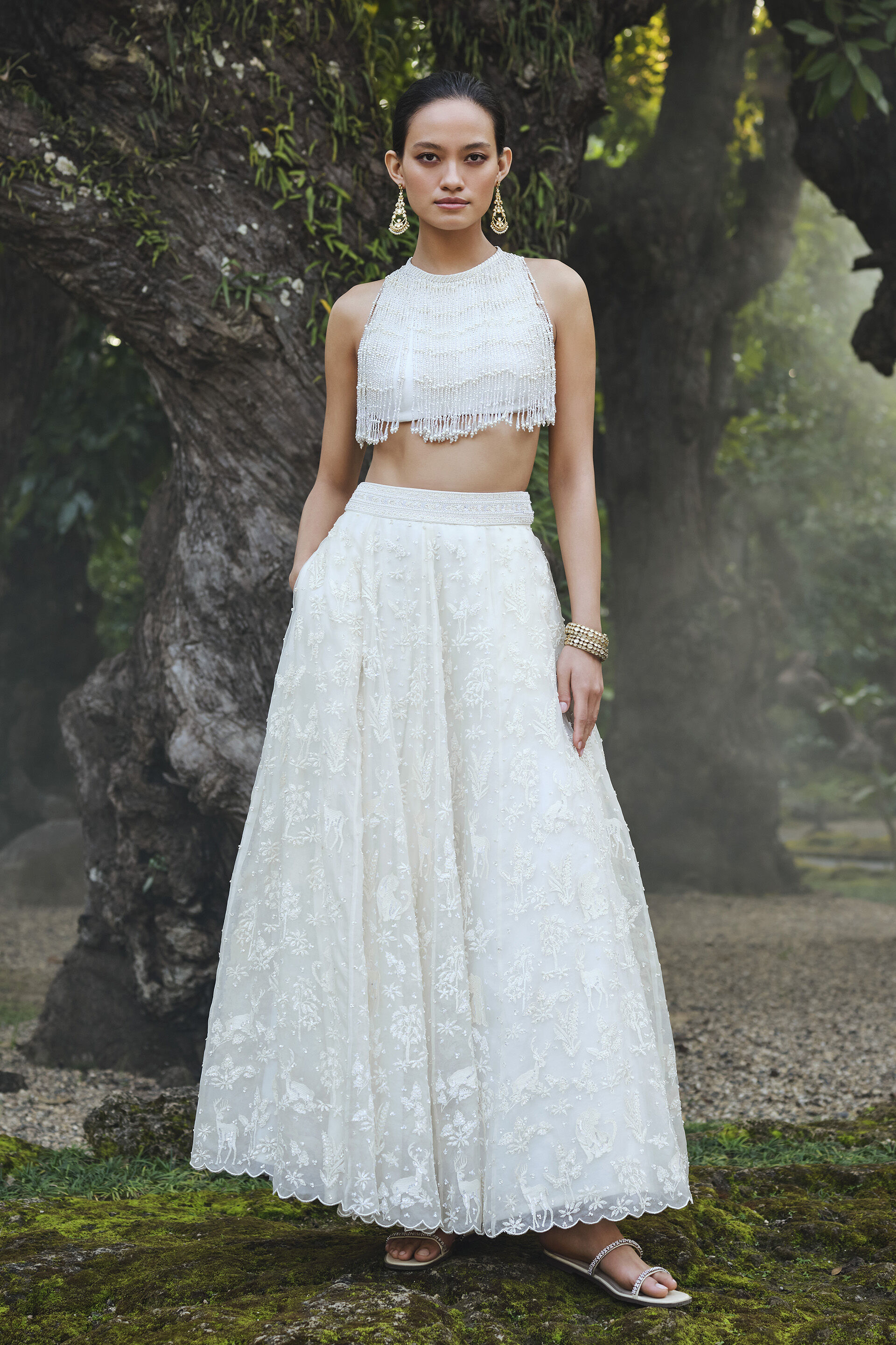 Amadahy Embroidered Silk Skirt Set - Ivory