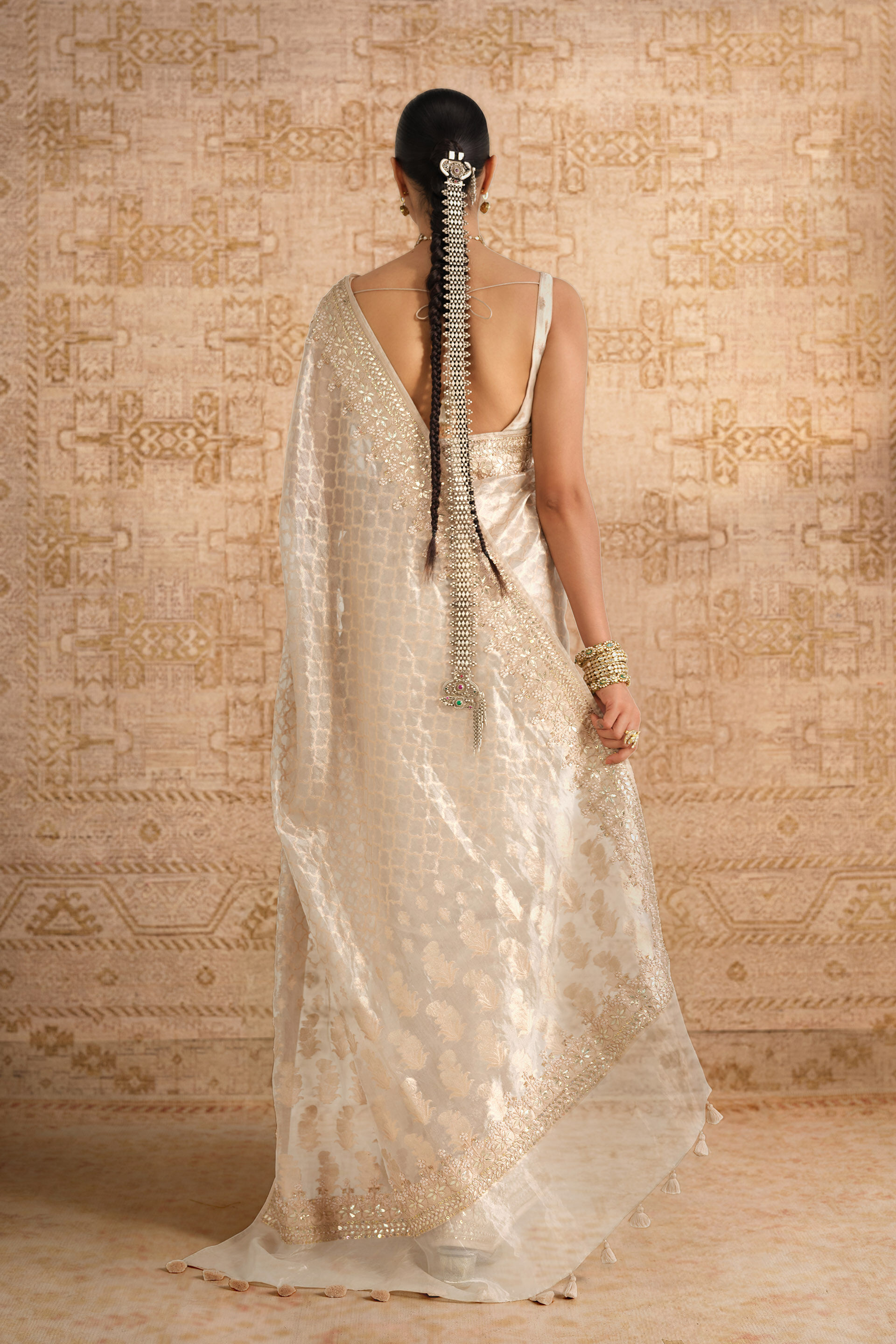 Sarvika Handwoven Benarasi Silk Saree - Silver