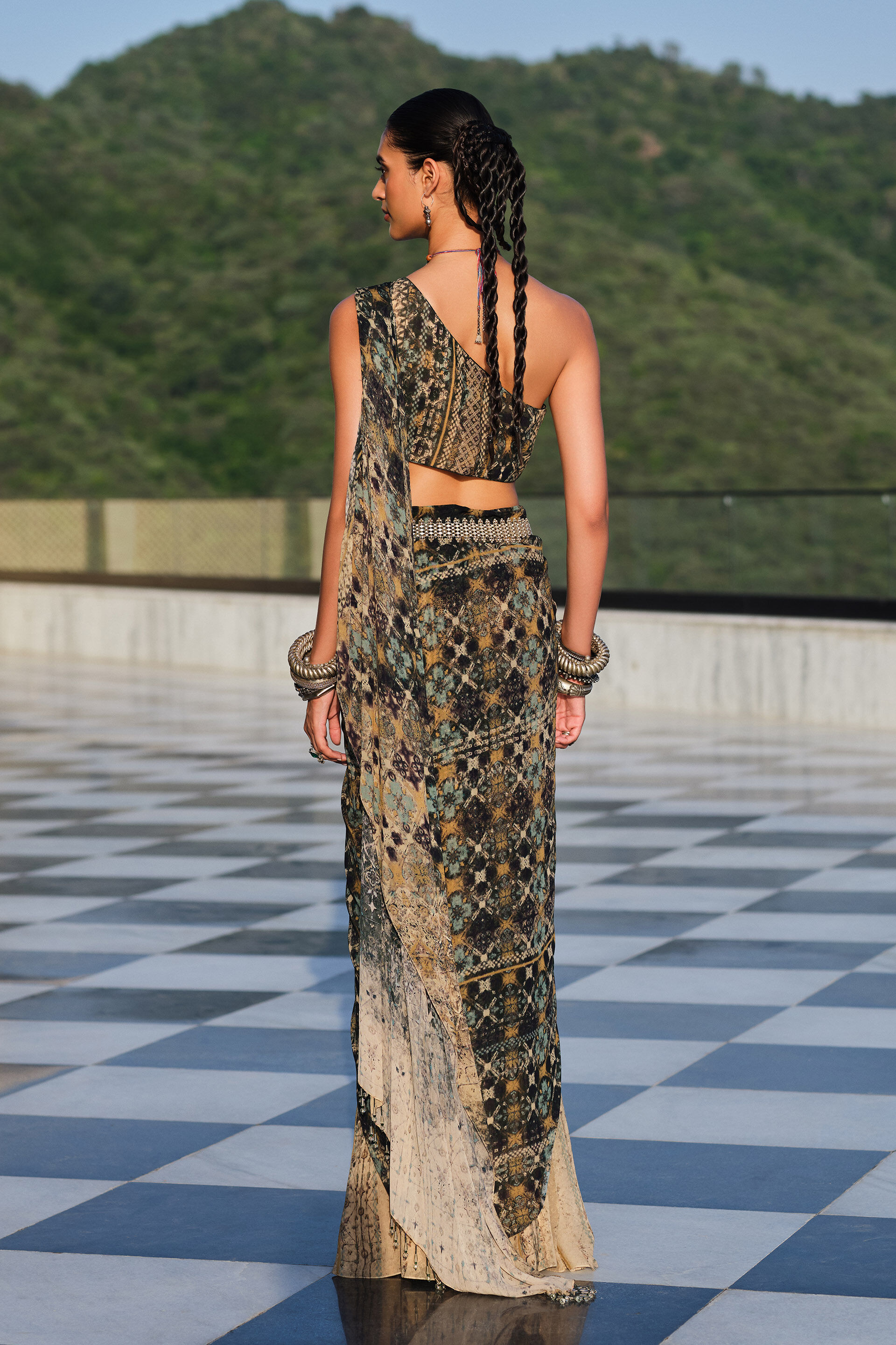 Lore Green Predraped Saree Set