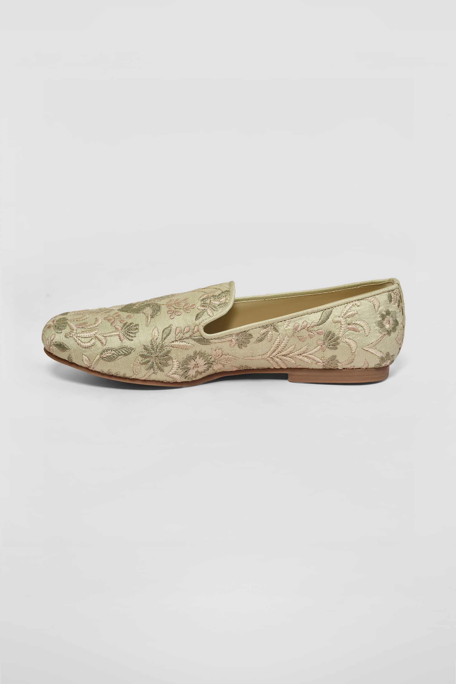 Kshiraj Embroidered Silk Mojris - Sage