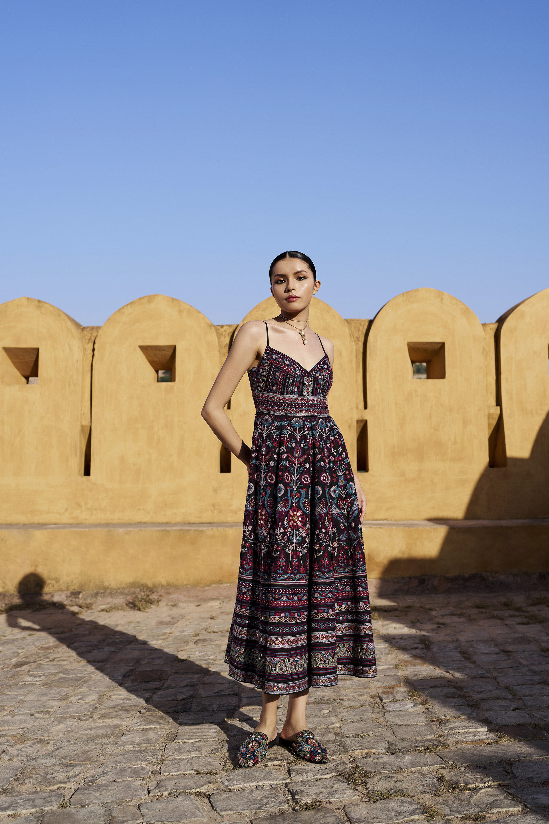 Starlit Serenade SEWA Hand-embroidered Silk Dress - Black, Black, image 1