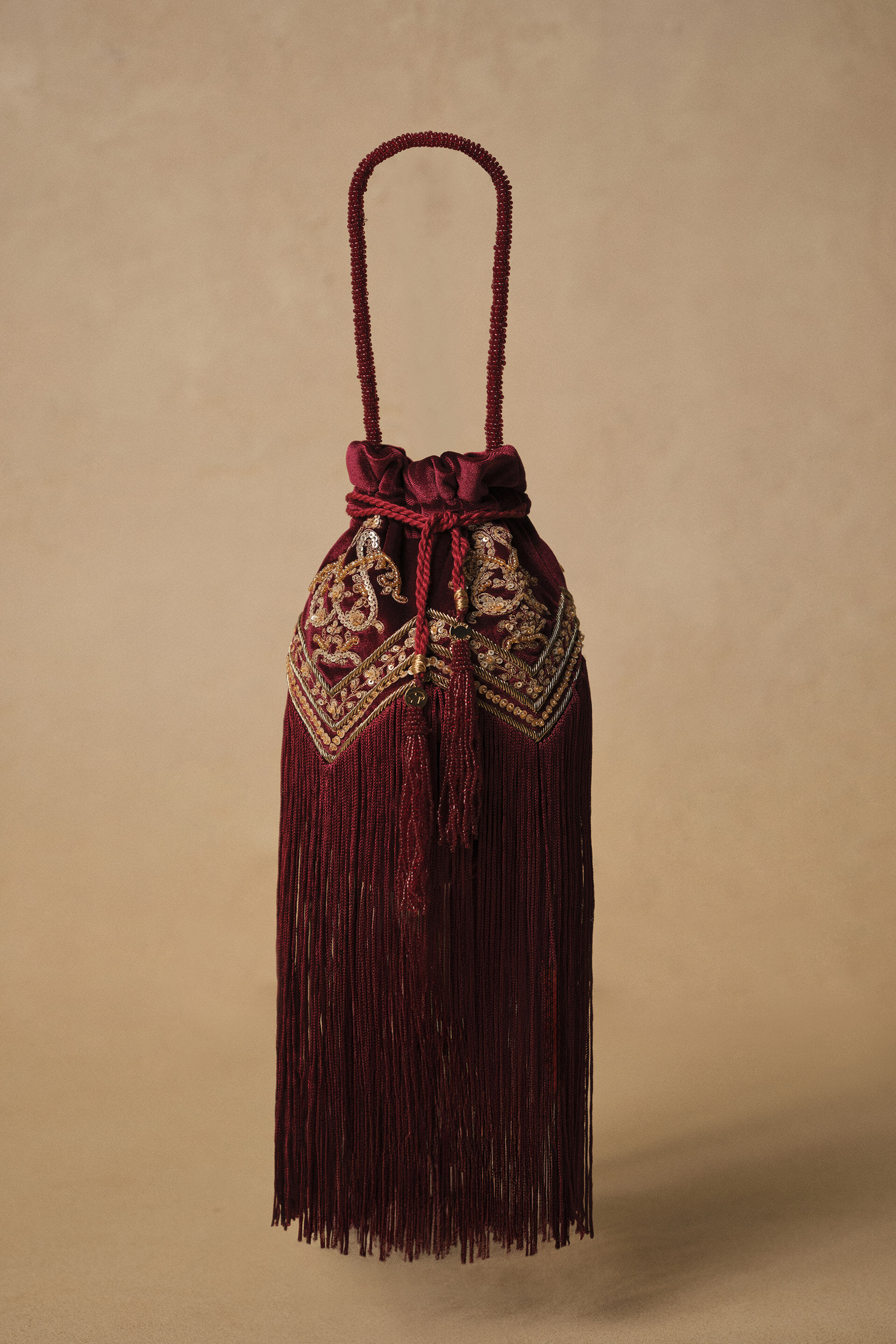 Song of the Wilderness Fringe Potli - Oriole Maroon
