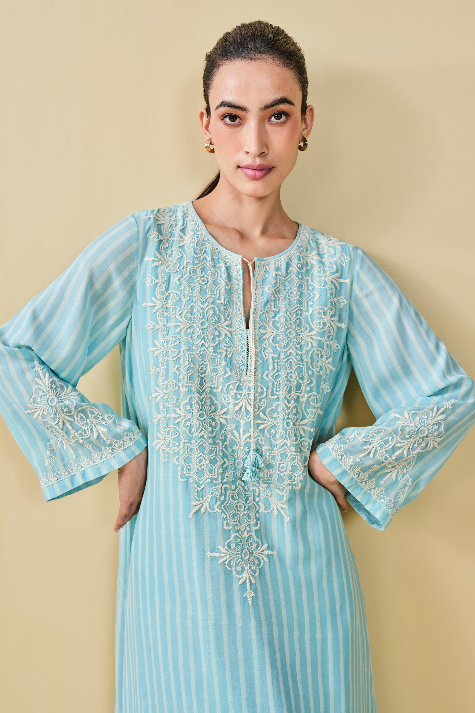 Berry Pluck Hand-block Printed Kaftan - Blue, Blue, image 5