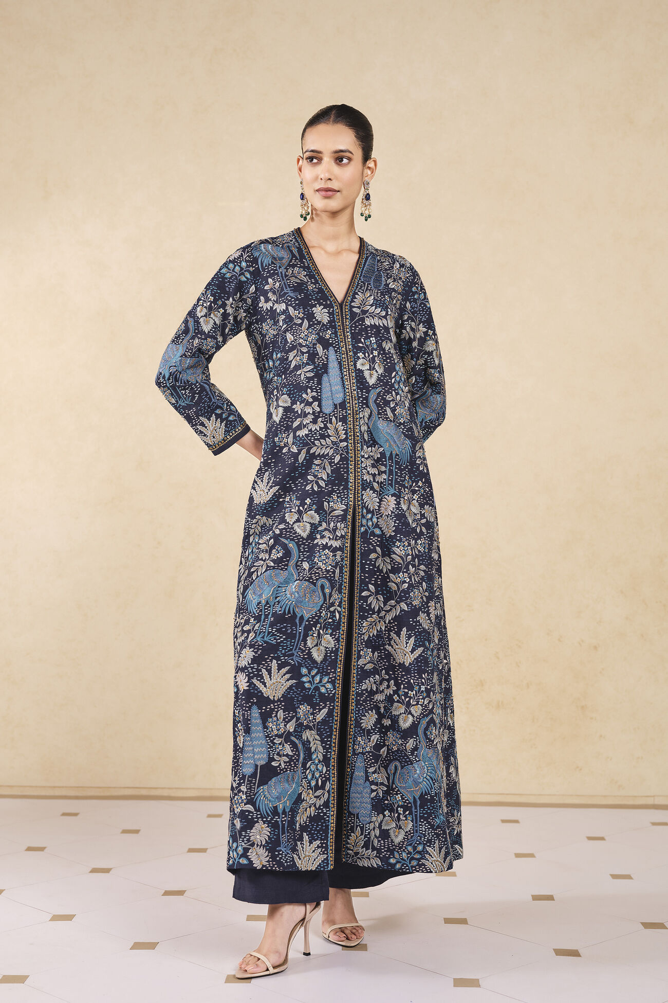 Shirina Embroidered Silk Jacket Set - Black, Blue, image 1