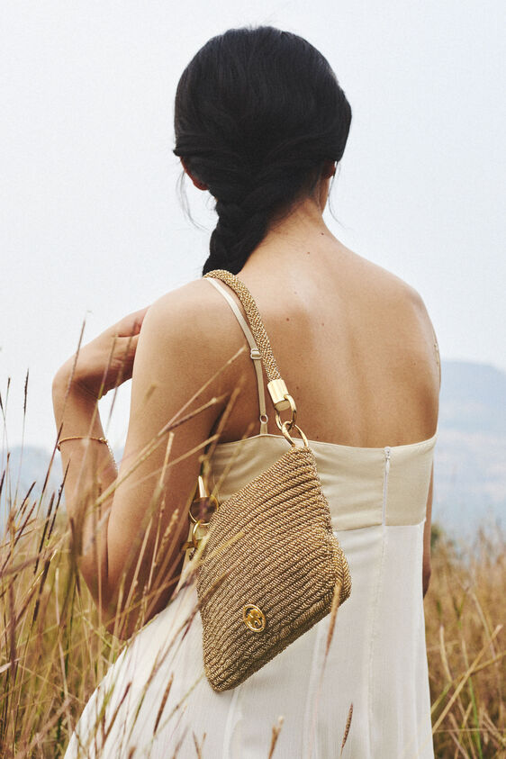 Nocturnal Black Glass Beaded Bag, Gold, image 1