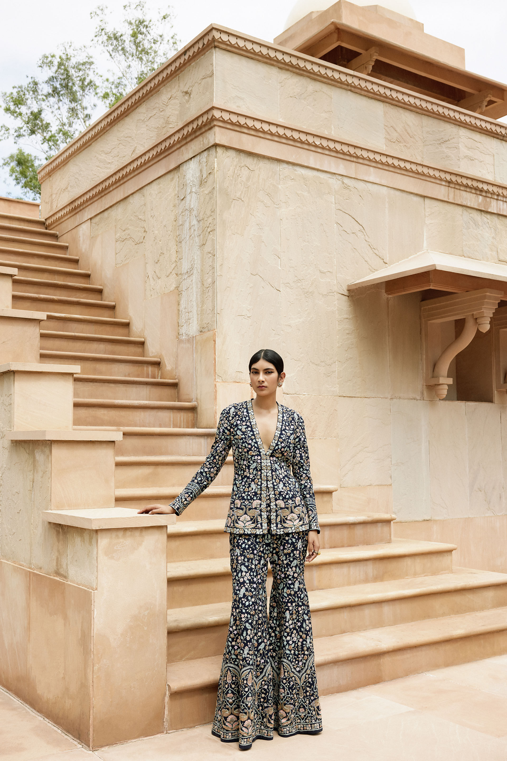 Anupa Zardozi & Resham Silk Jacket Set - Blue