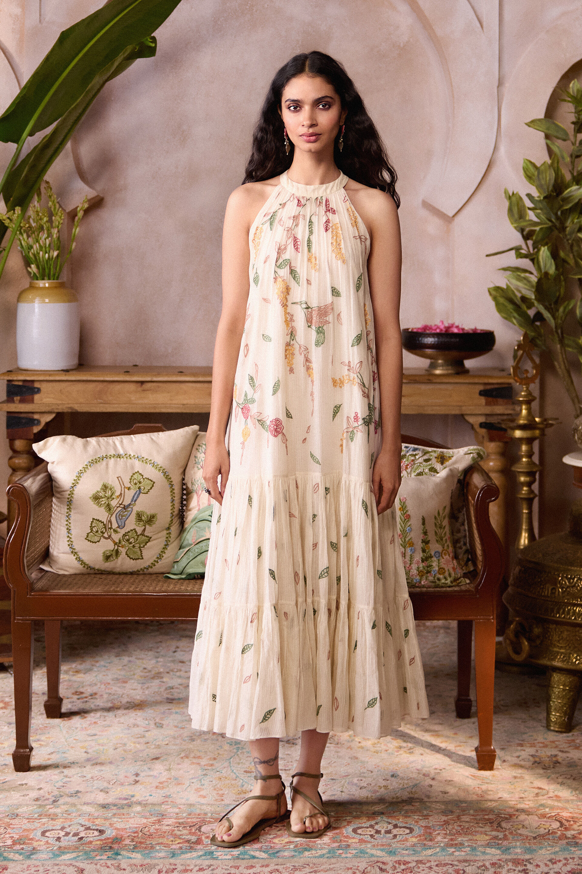 Dacelo Hand-embroidered SEWA Tiered Dress - Ivory