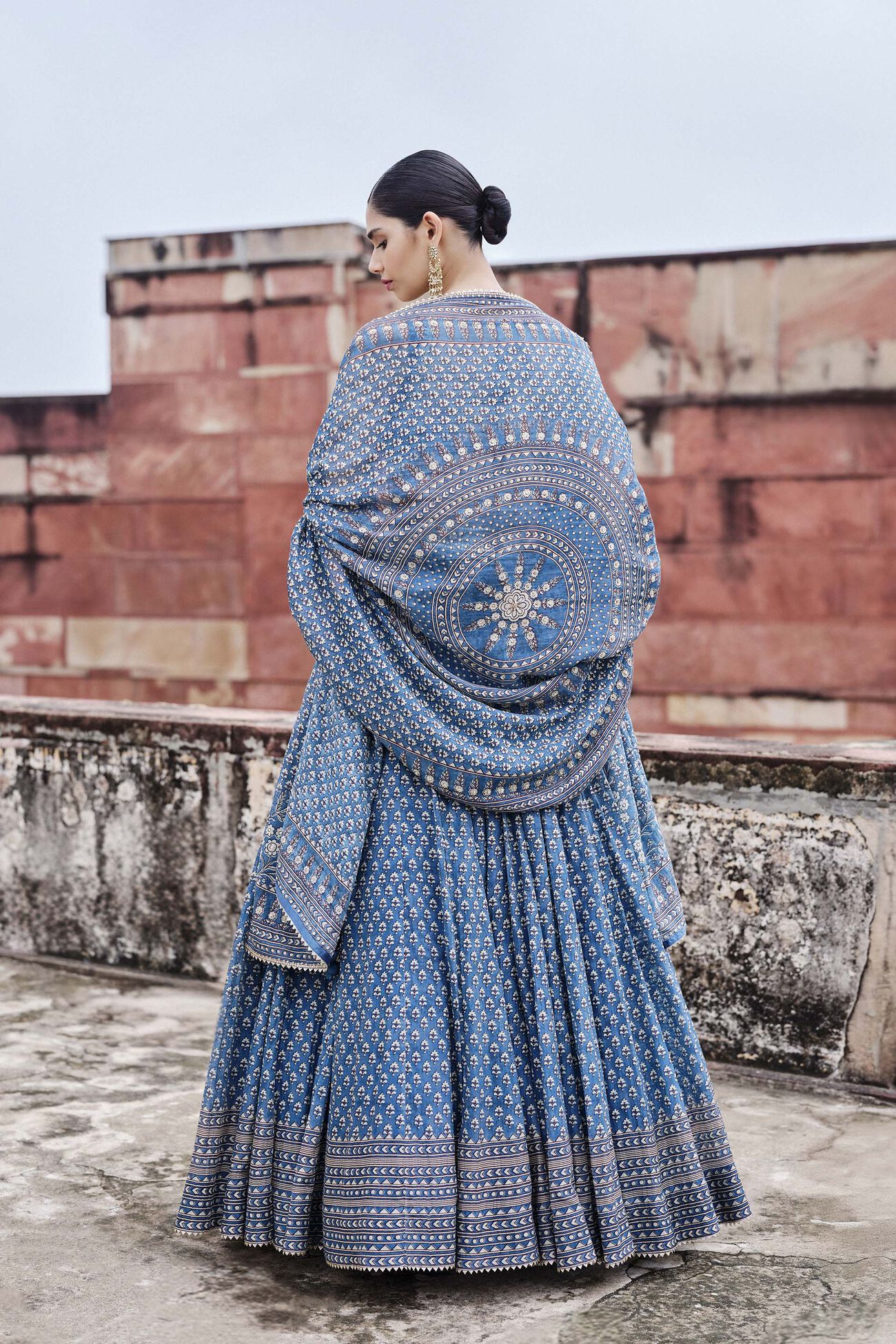 Abjini Printed Mul Lehenga Set - Blue, Blue, image 2