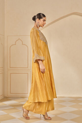 Azha Embroidered Zardozi Silk Jacket Set - Yellow, Yellow, image 3