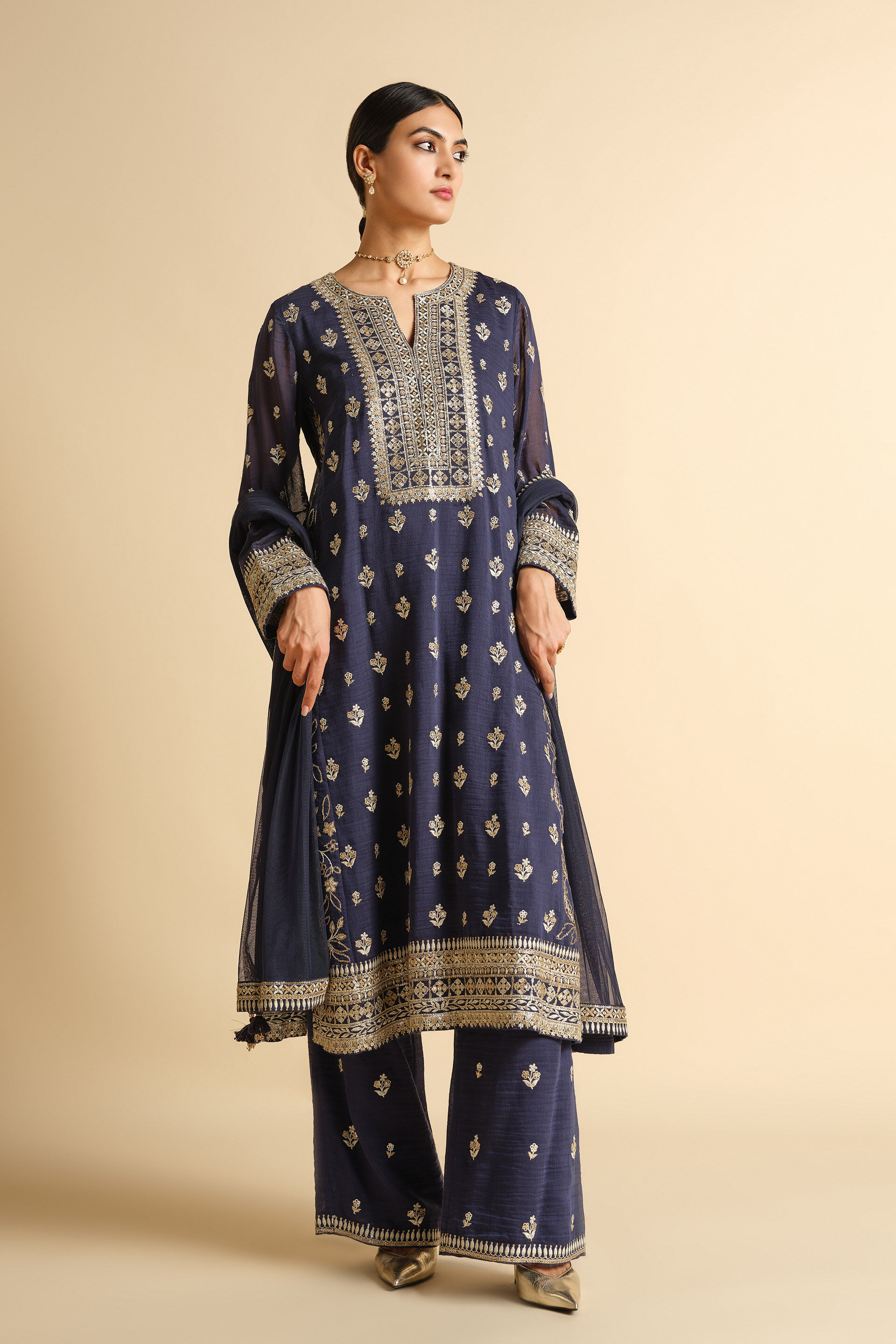 Shanvika Embroidered Silk Suit Set - Blue