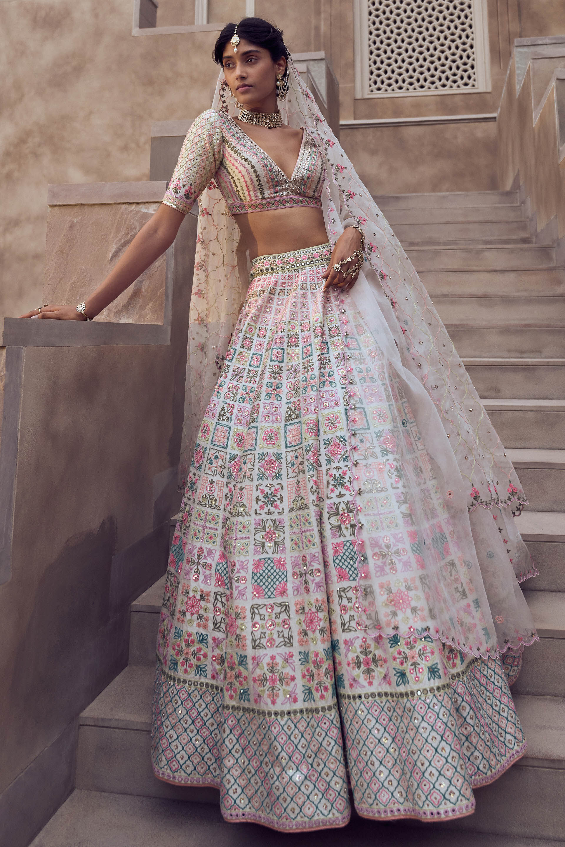 Ivory Raw Silk Embroidered Lehenga Set Design by Angad Singh at Pernia's  Pop Up Shop 2024