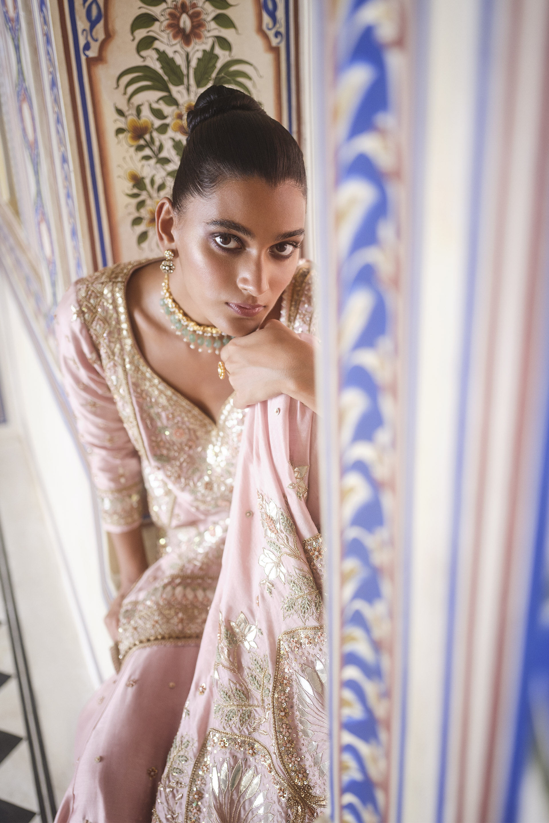 Nalika Gota Patti Mul Sharara Set - Blush