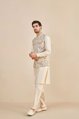 Ishay Embroidered Silk Nehru Jacket - Ivory, Ivory, image 2