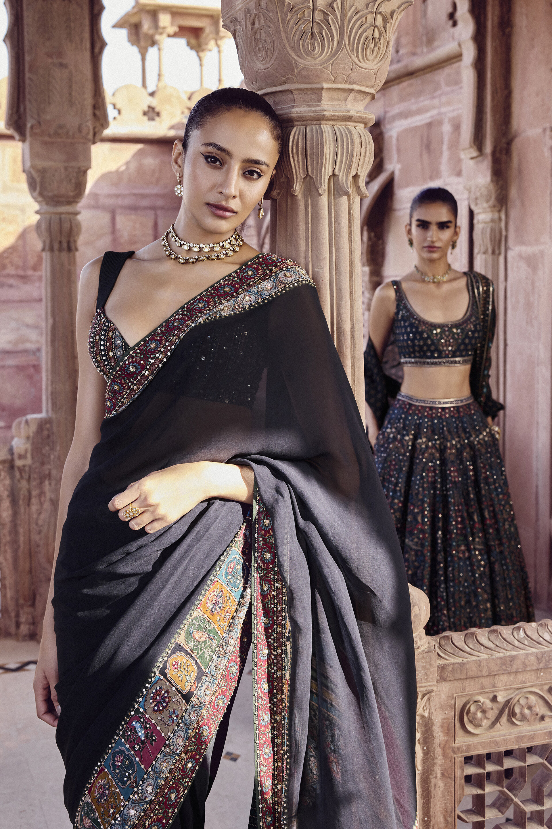 Anjana Embroidered Saree - Black, Black, image 5
