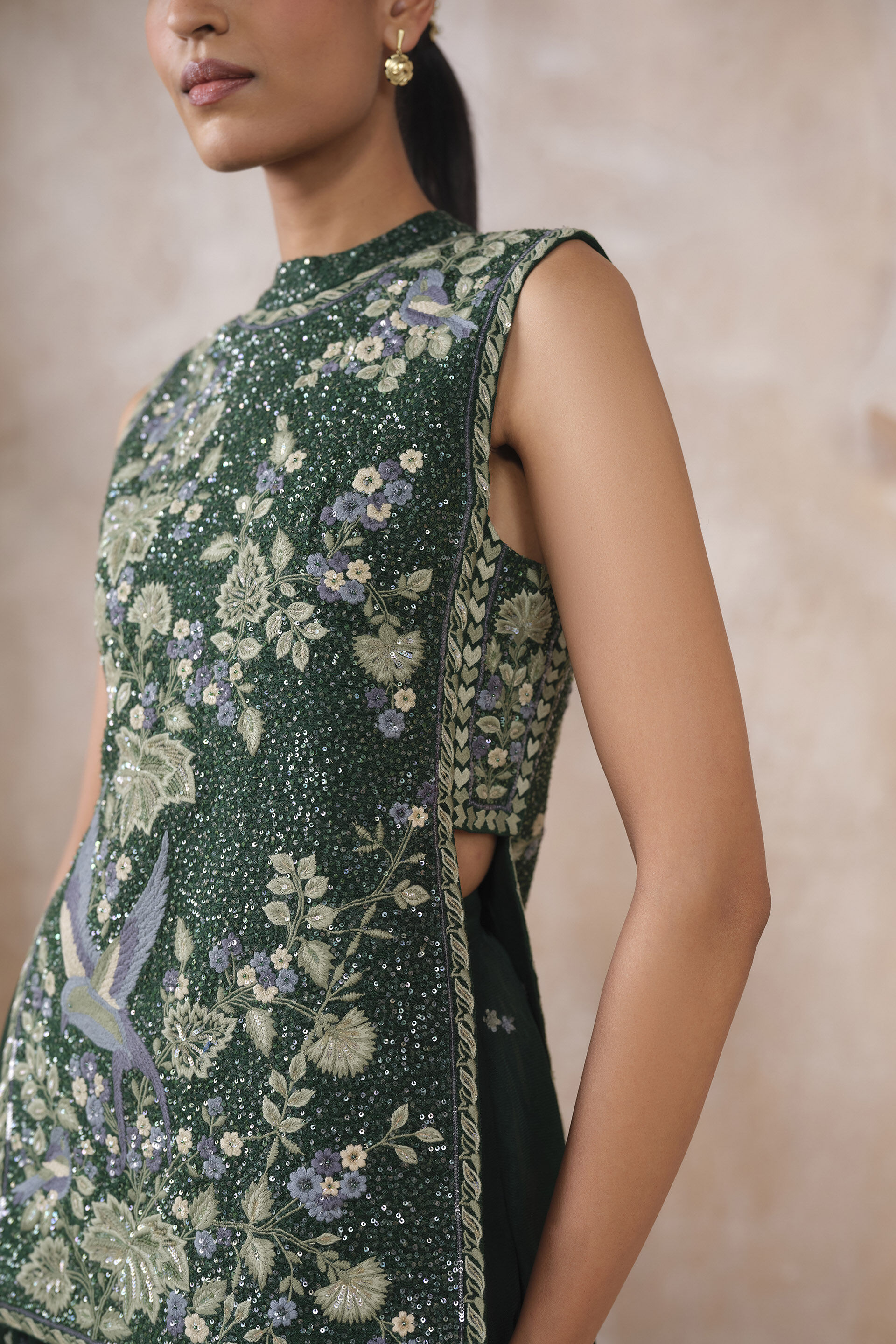 Iva Embroidered Applique Silk Skirt Set - Green, Green, image 5