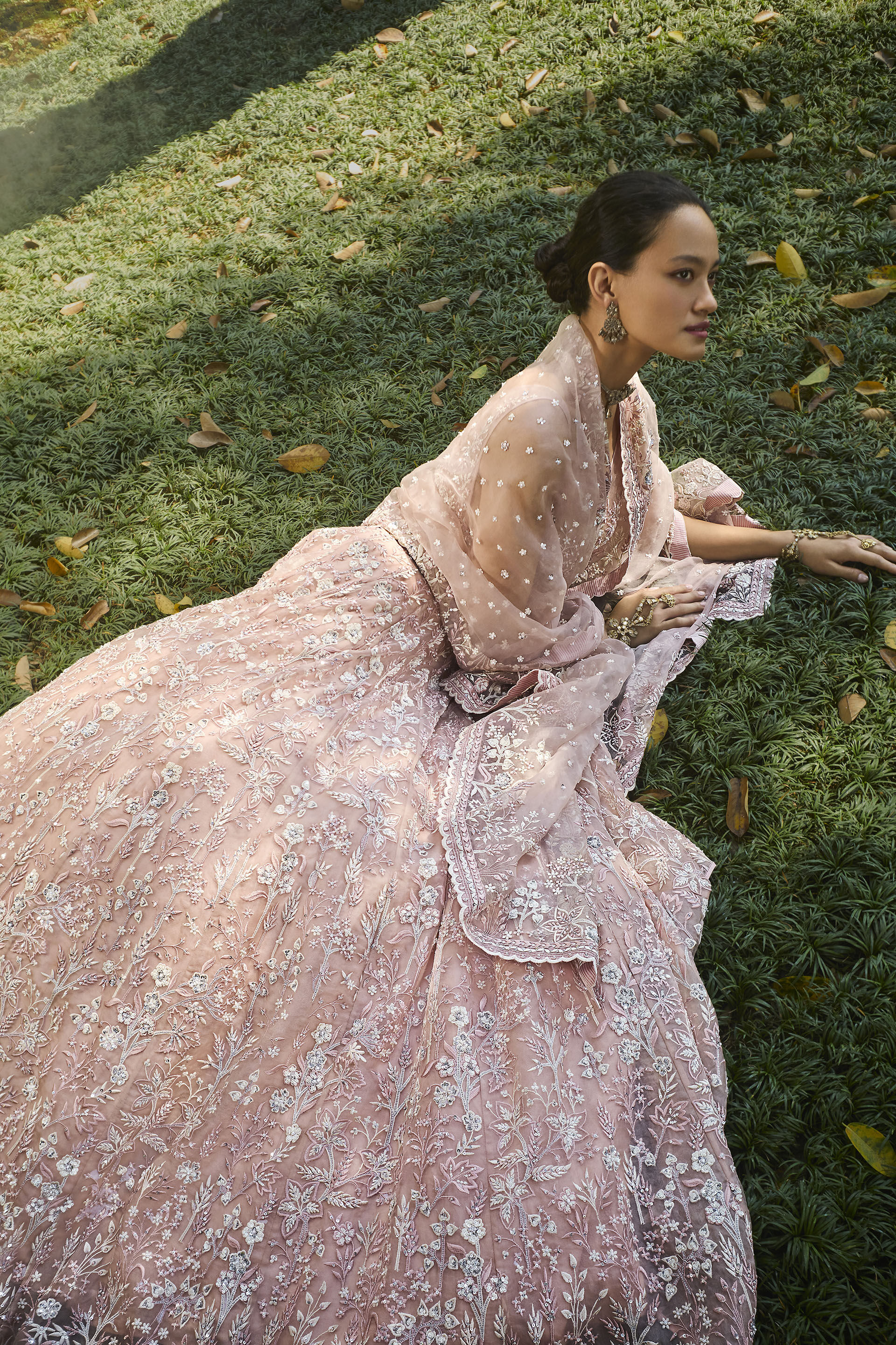 Forest Rose Embroidered Silk Lehenga Set - Blush, Blush, image 3