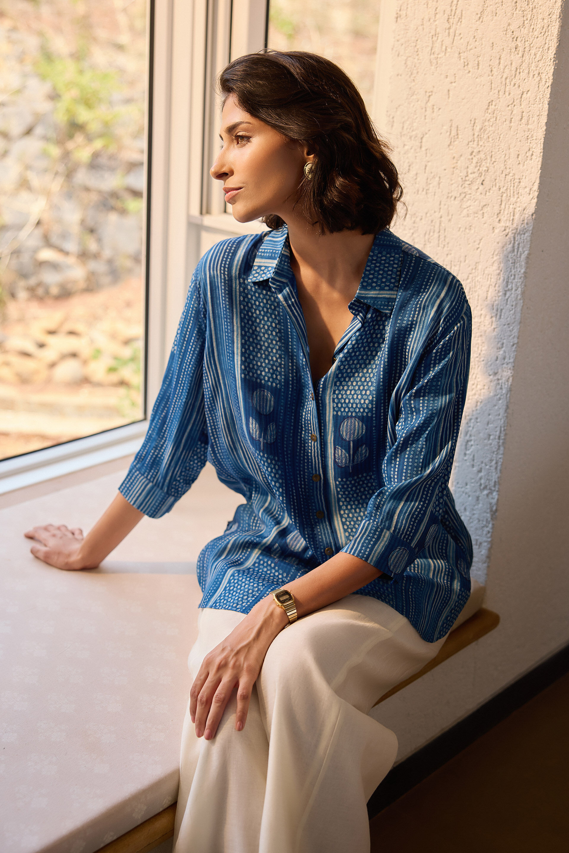 Laguna Hand-block Printed Mul Shirt - Indigo