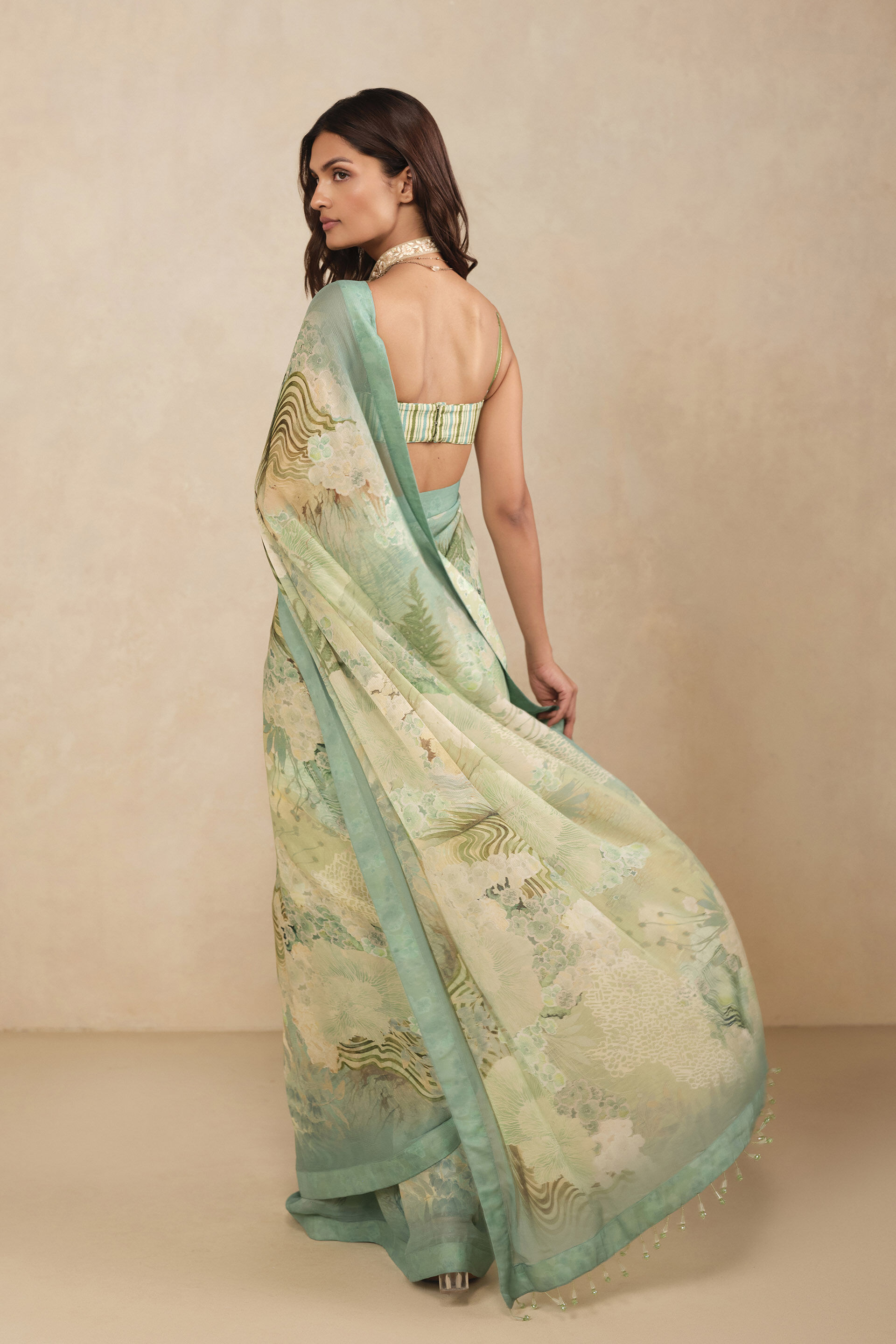 Suki Bemberg Saree - Aqua, Aqua, image 5