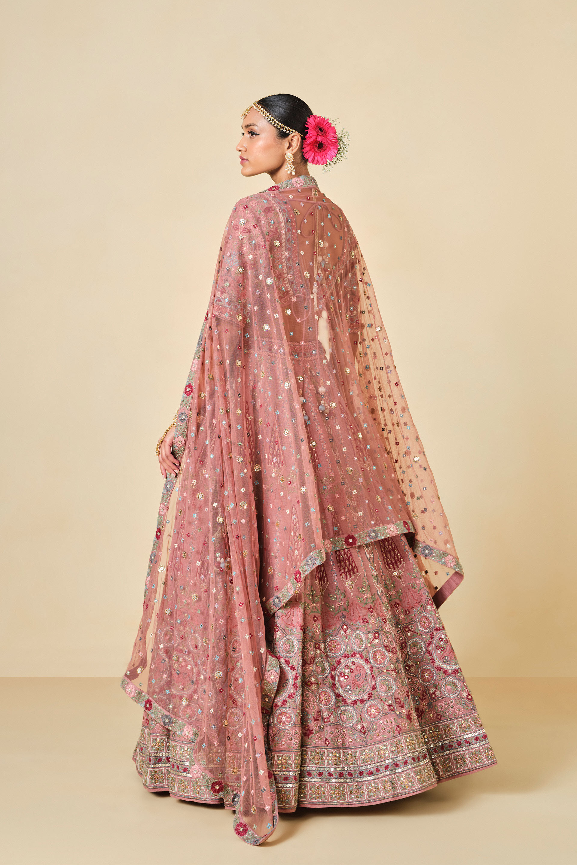 Alakana SEWA Hand-embroidered Silk Lehenga Set - Old Rose, Old Rose, image 3