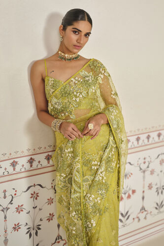 Mrigakshi Embroidered Saree Set - Lime, Lime, image 6