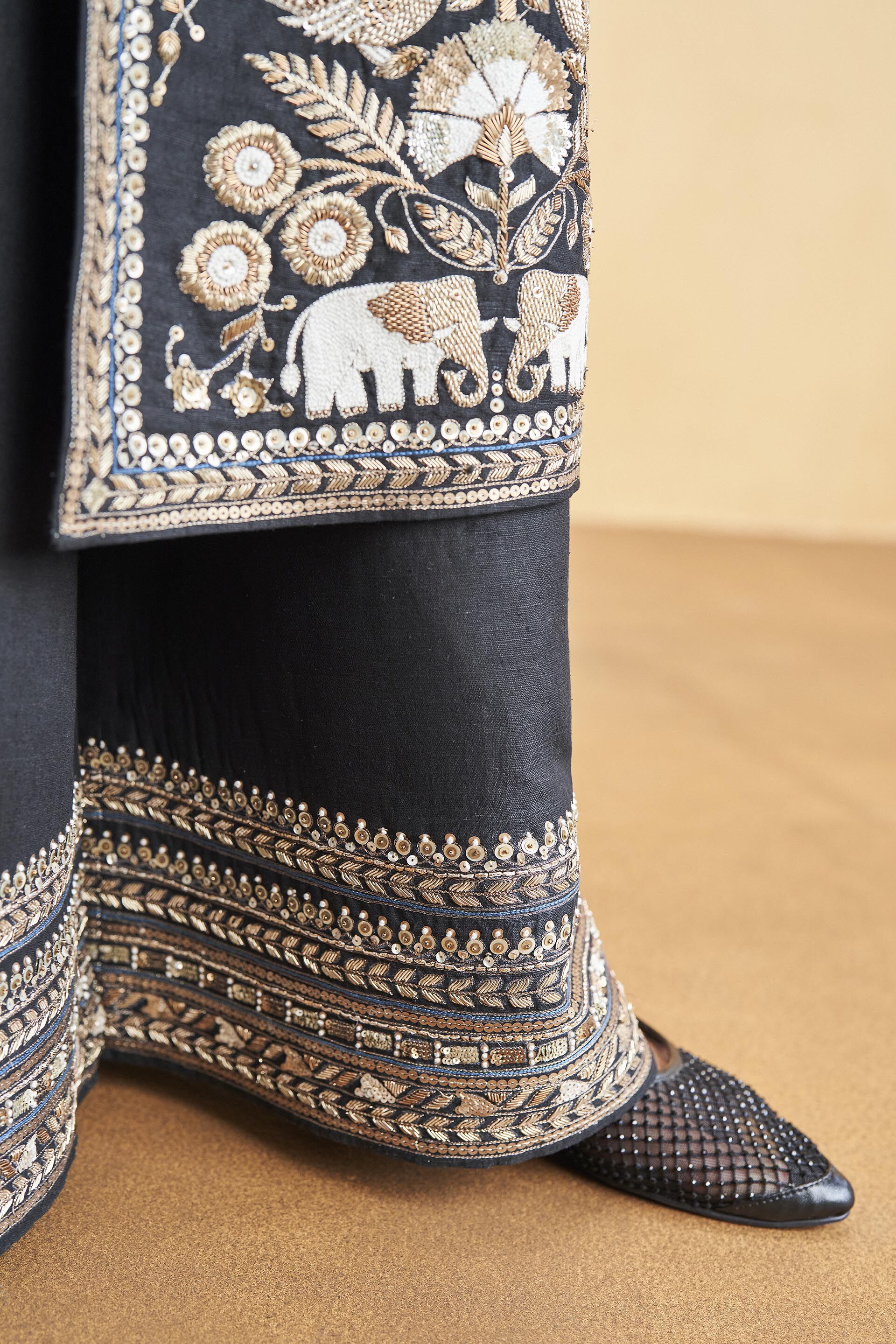 From The Wilderness Embroidered Zardozi Silk Kurta Set - Black, Black, image 9