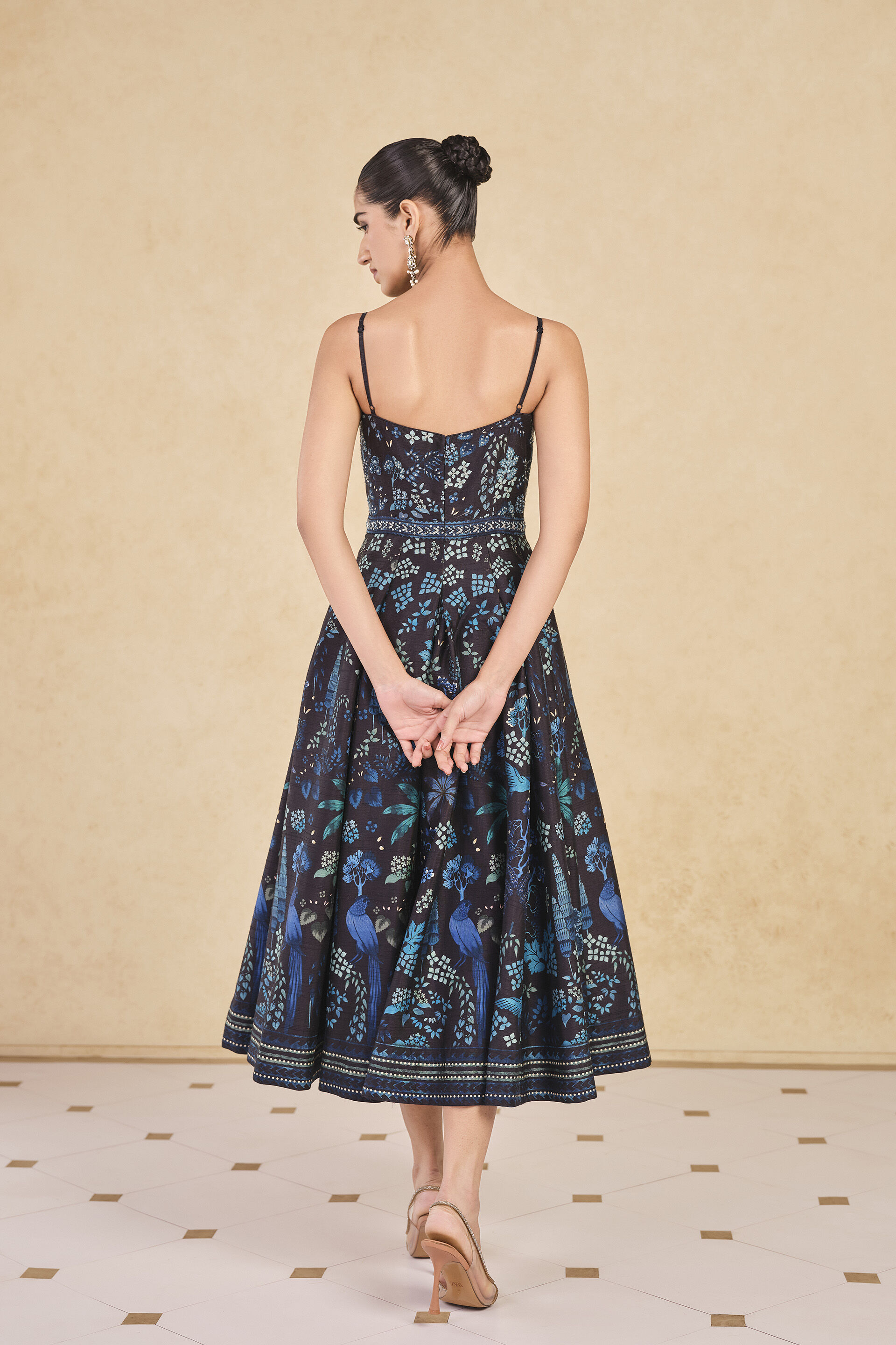 Avis Printed Silk 50s Dress - Black