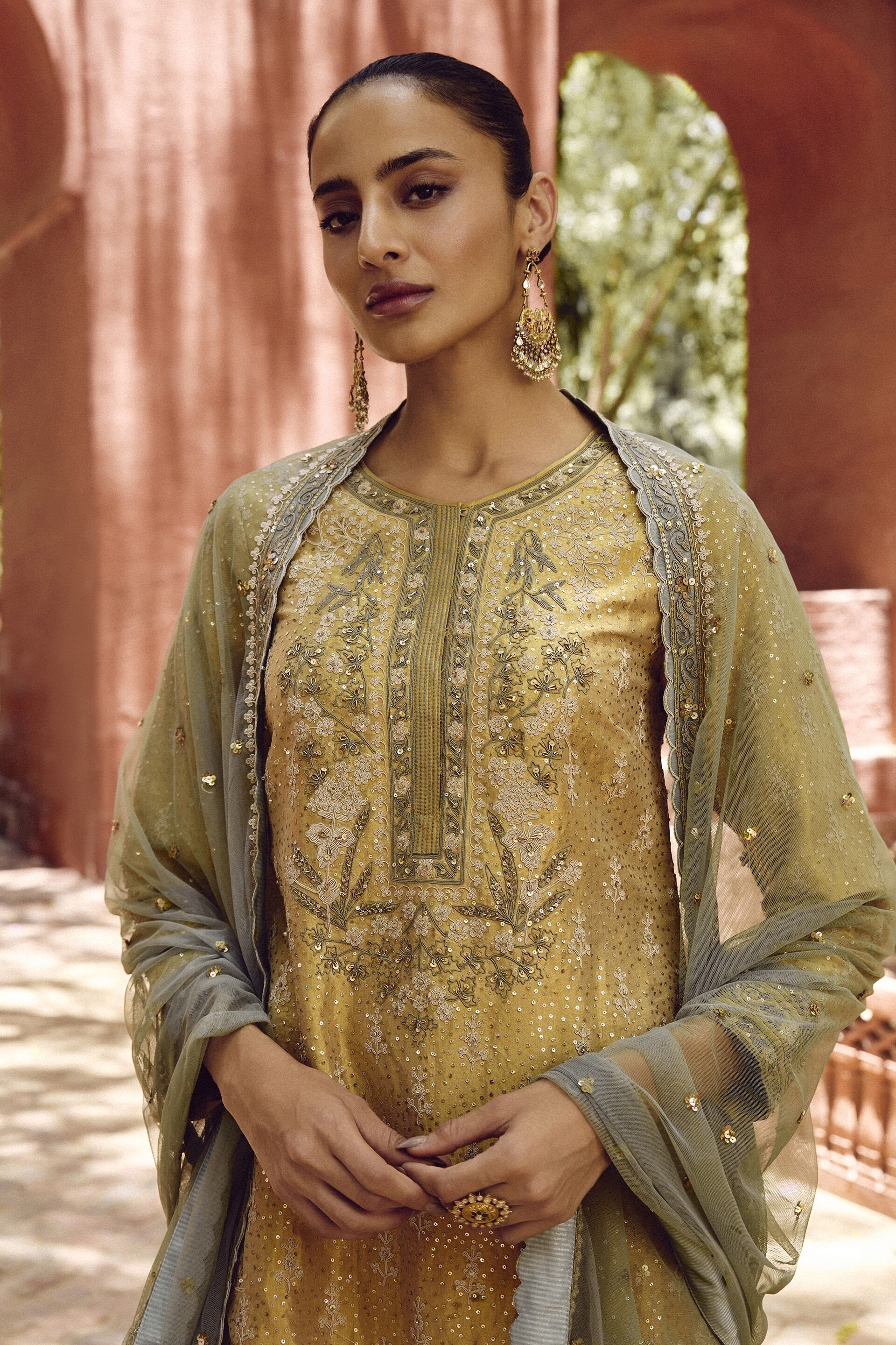 Ikshita Embroidered Silk Suit Set - Gold, Gold, image 4