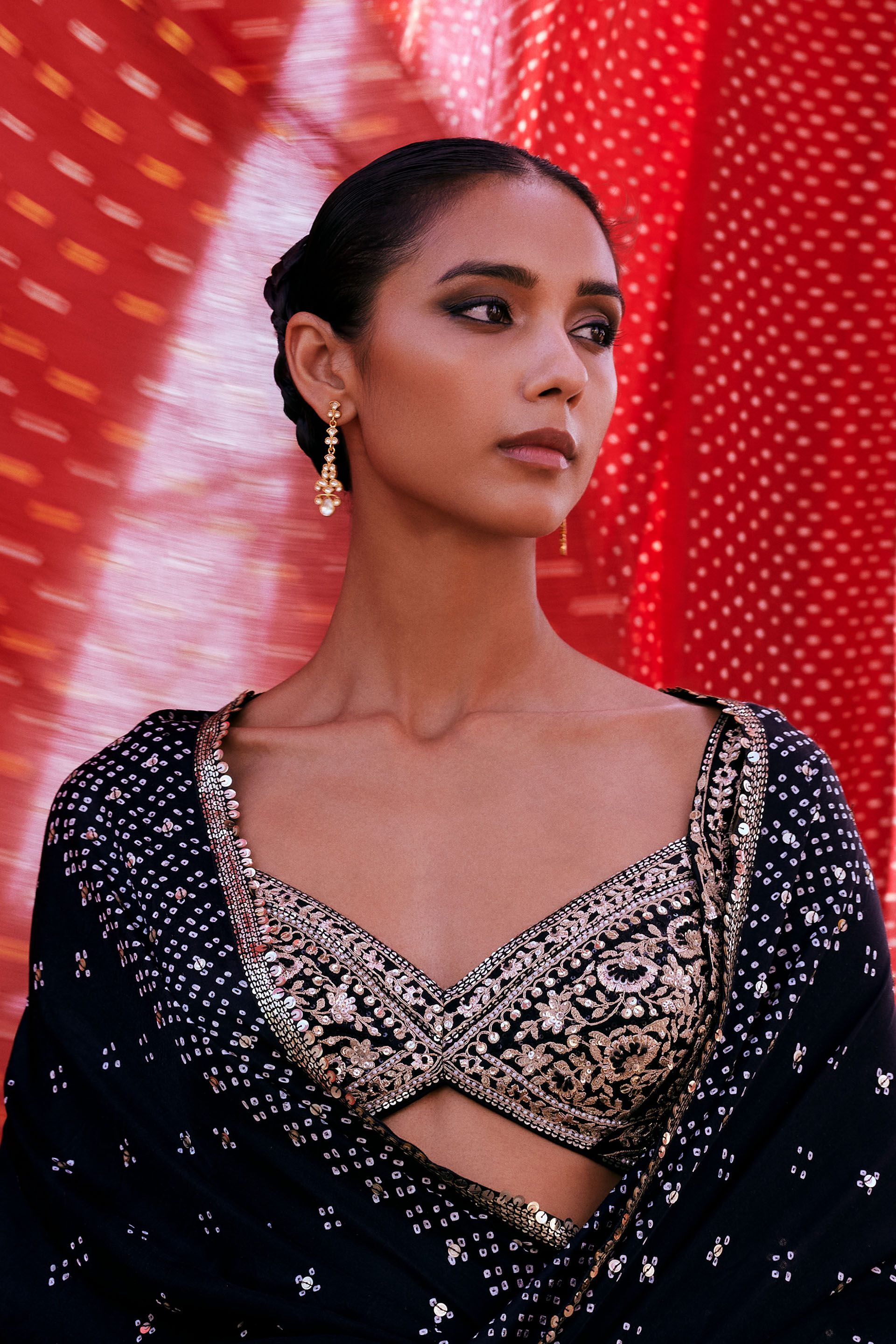 Bahi Embroidered Silk Choli - Black