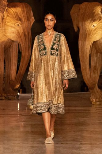 Heart Of The Forest Embroidered Zardozi Dress - Gold, Gold, image 1