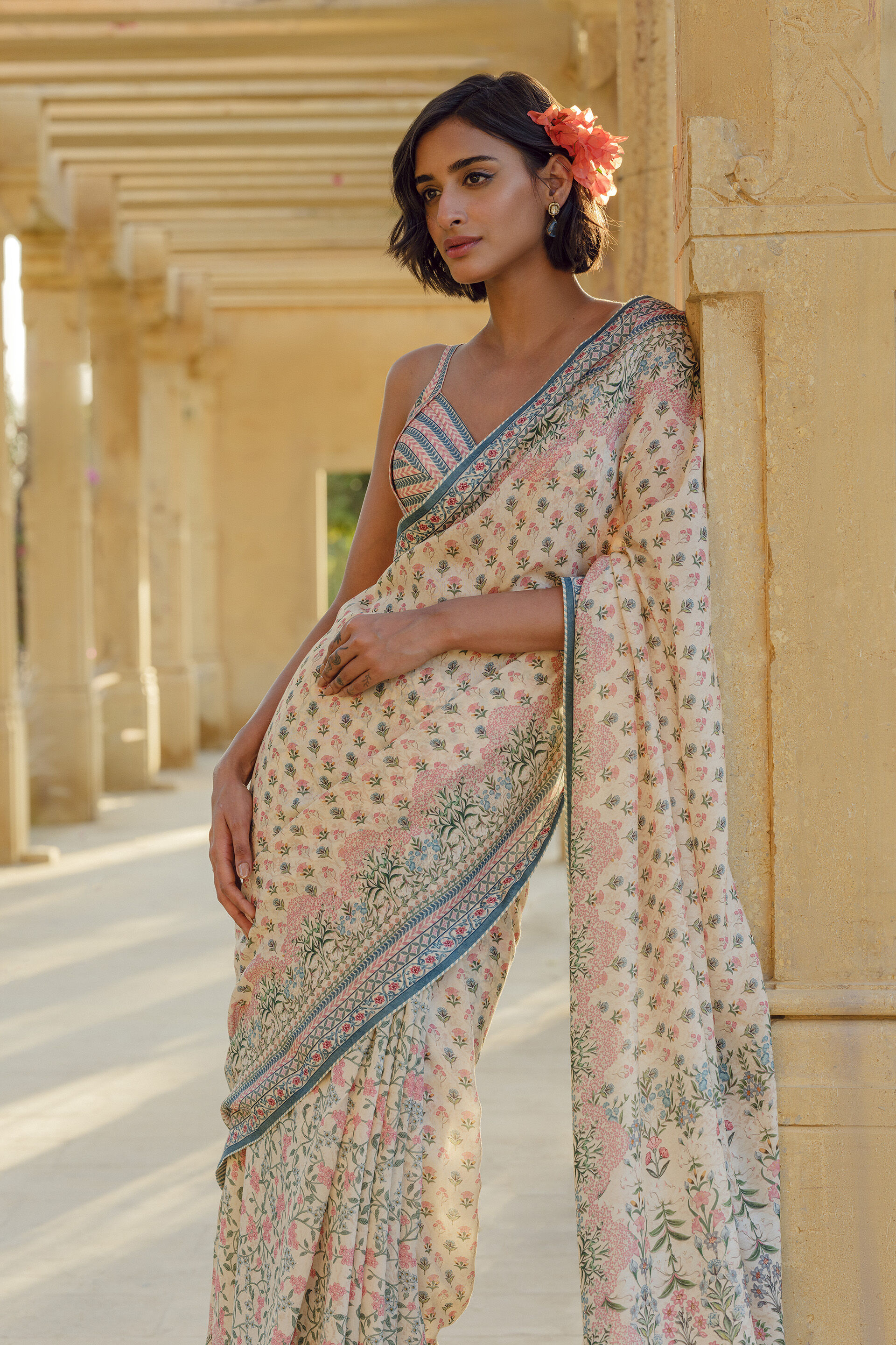 Desna Printed Silk Saree - Beige, Beige, image 2