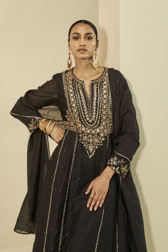 Shahla Gota Patti Embroidered Mul Suit Set - Black, Black, image 3