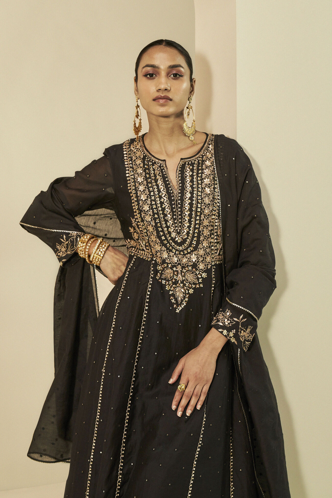 Shahla Gota Patti Embroidered Mull Suit Set - Black, Black, image 3