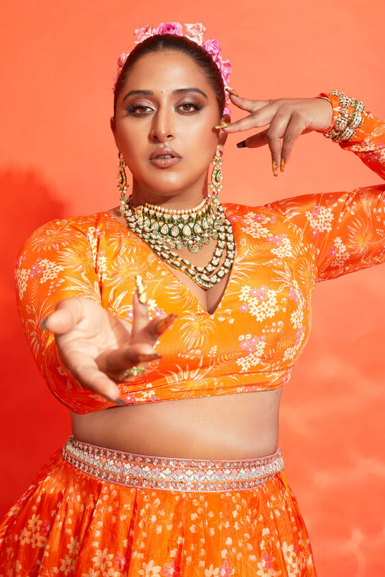 Magic Magpies Lehenga Set - Orange, , image 4