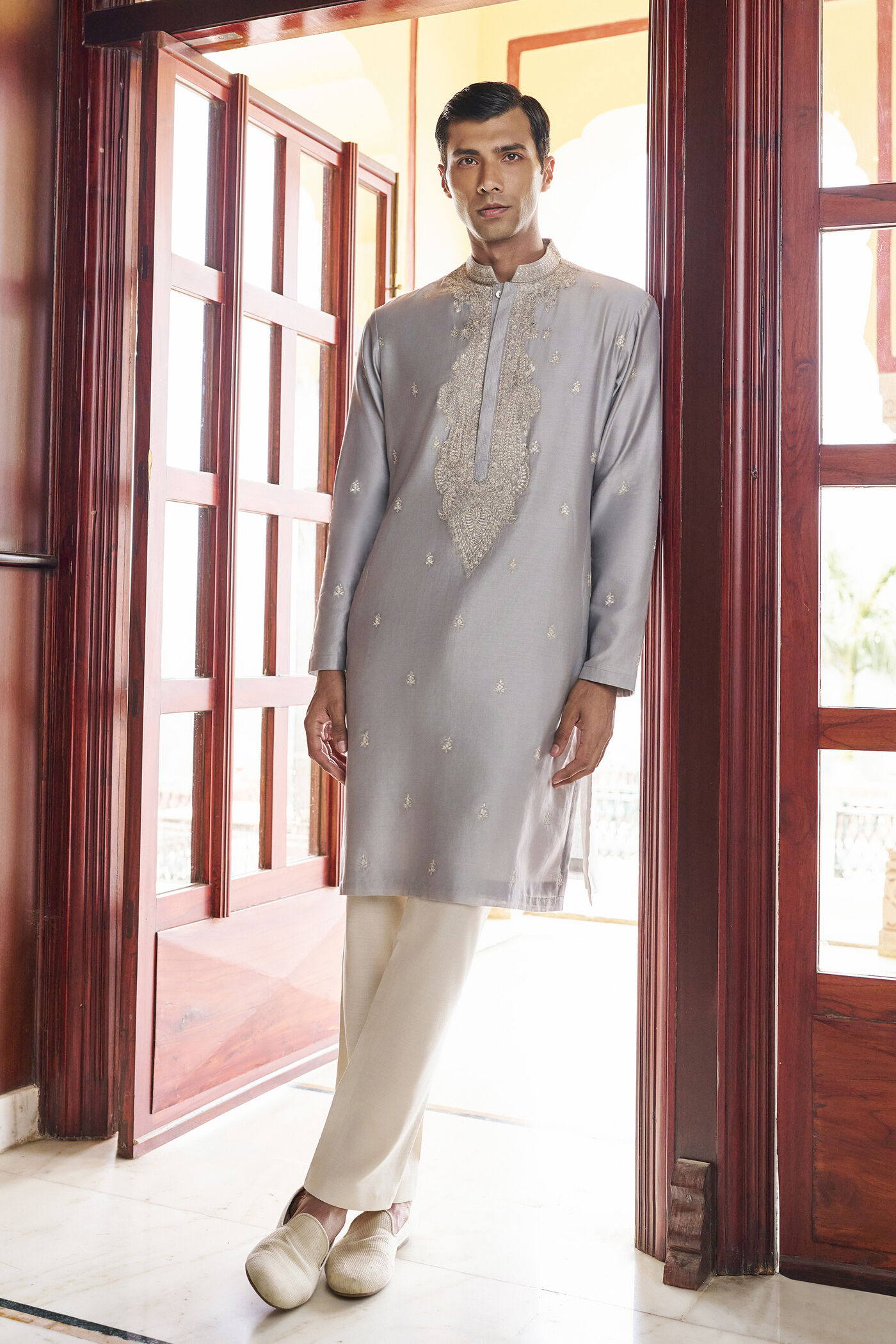 Serene Embroidered Mul Kurta - Grey